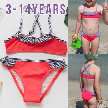 

NEW Arrival Girls swimsuit 2~14Year Girls Bikini Sets Two pieces Children swimwear Kids Bathing suit Biquini infantil-ST139