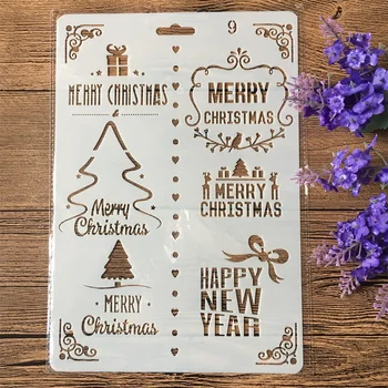 

26cm Tree Words Merry Christmas DIY Craft Layering Stencils Wall Paint Scrapbook Stamp Embossing Album Decorative Card Template