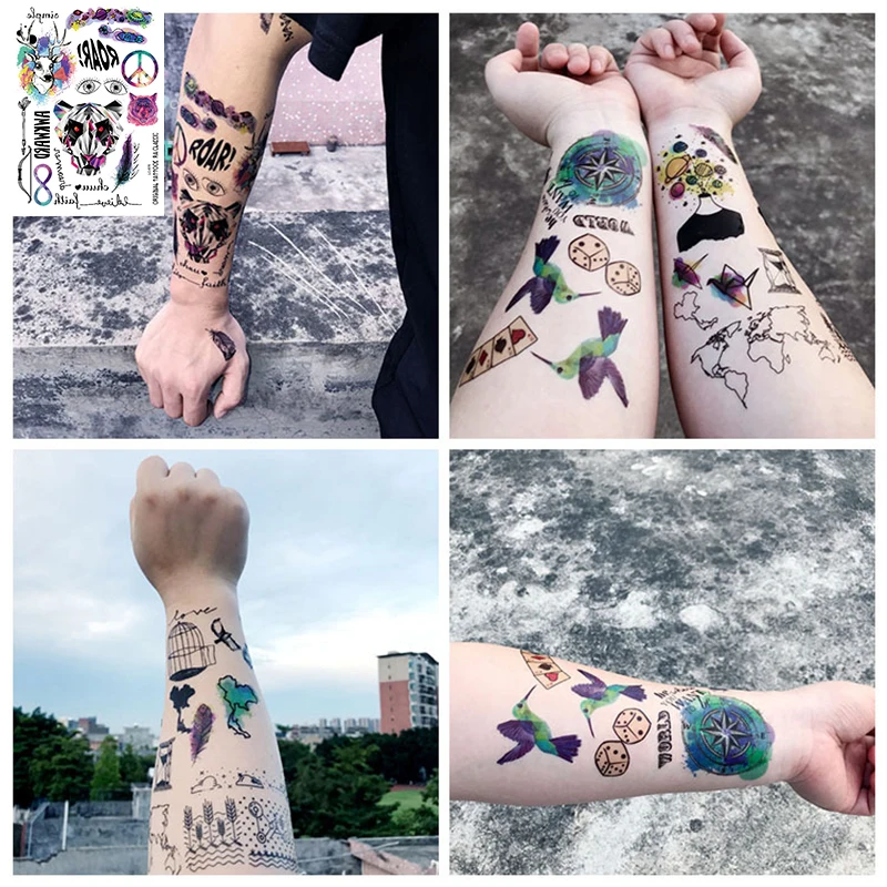 彩色动漫梦幻星空色动物文身贴纸