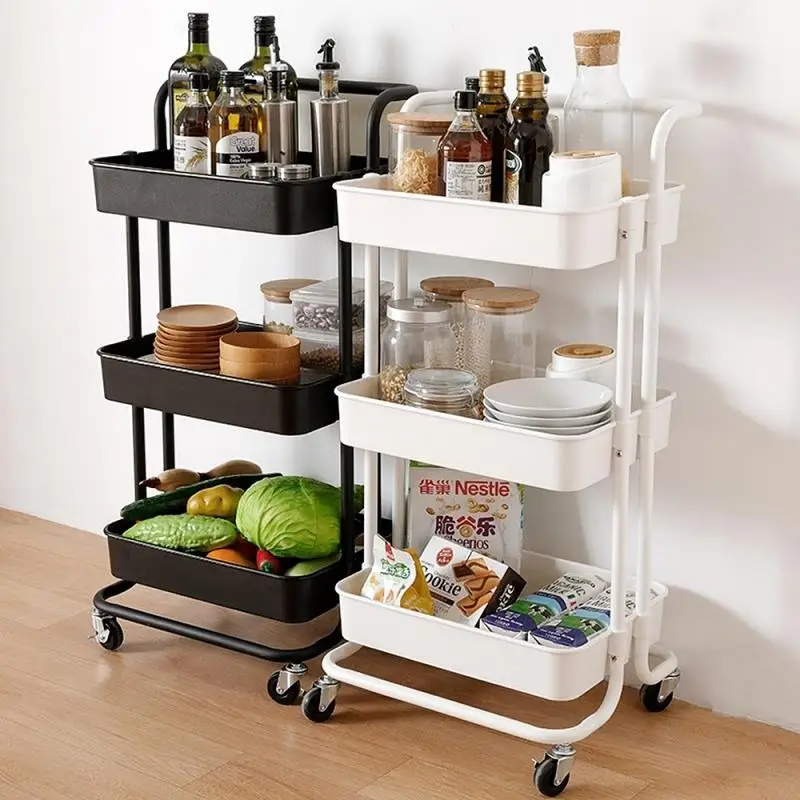 3 Tier Metal Storage Trolley Cart Kitchen Organizer Multi-function Movable Shelf Wheels Bathroom Accessories HWC | Мебель