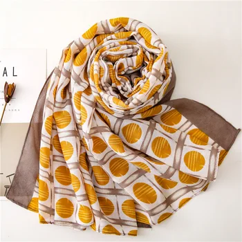 

accesorios mujer foulard femme vintage plaid scarf women autumn chic long yellow dot scarf Sjaal Muslim Hijab Snood
