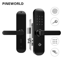 PINEWORLD cerradura biométrica con huella dactilar, dispositivo de seguridad inteligente con WiFi, APP, contraseña, desbloqueo RFID, para puerta de hoteles, E202