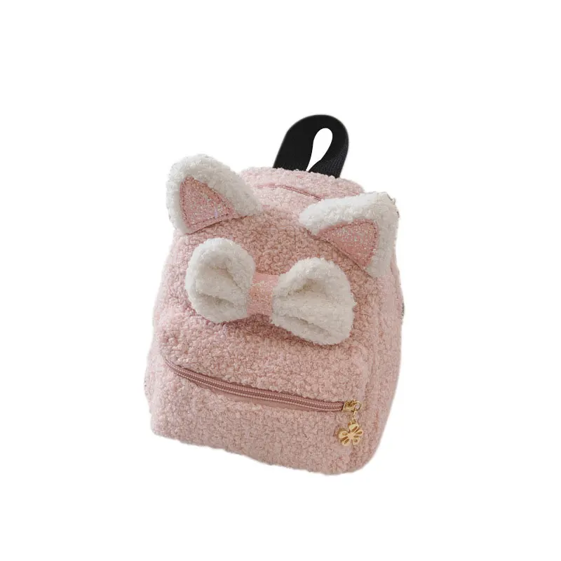 Супер милый плюшевый рюкзак с бантом для маленьких девочек, модные рюкзаки для улицы, плюшевый детский школьный рюкзак - Цвет: Розовый
