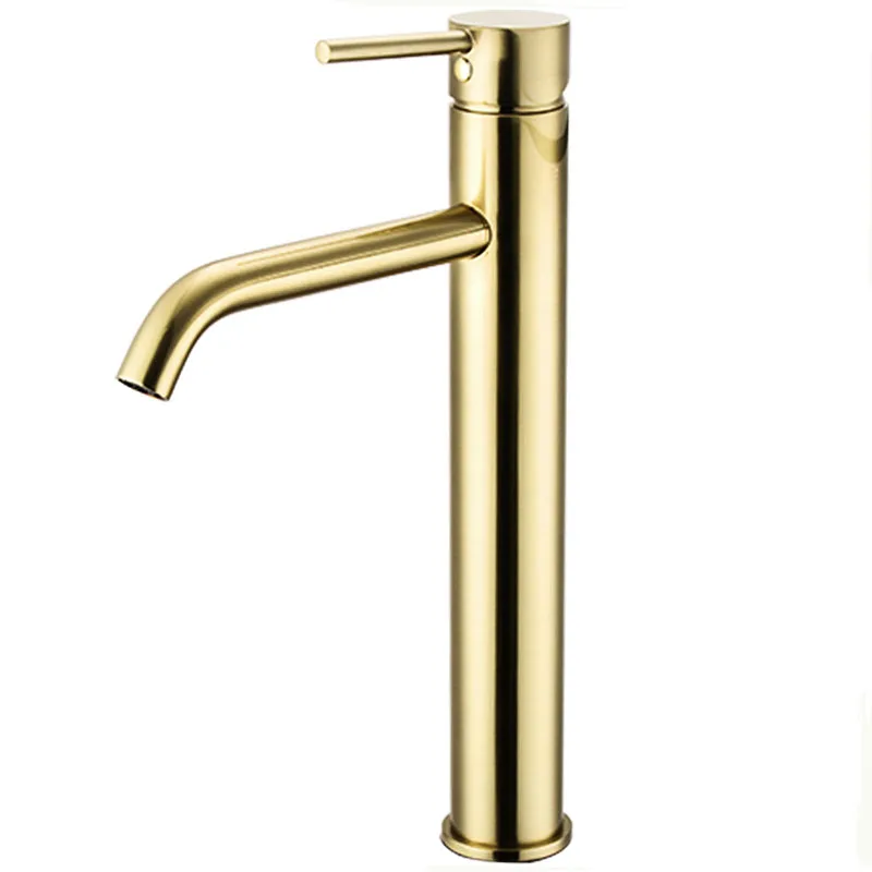 Brushed gold-tall Смеситель для ванной комнаты, смеситель для раковины, водопроводный смеситель, твердая латунь, с одной ручкой, на бортике, матовый золотой кран и черное покрытие - Цвет: Brushed gold-tall