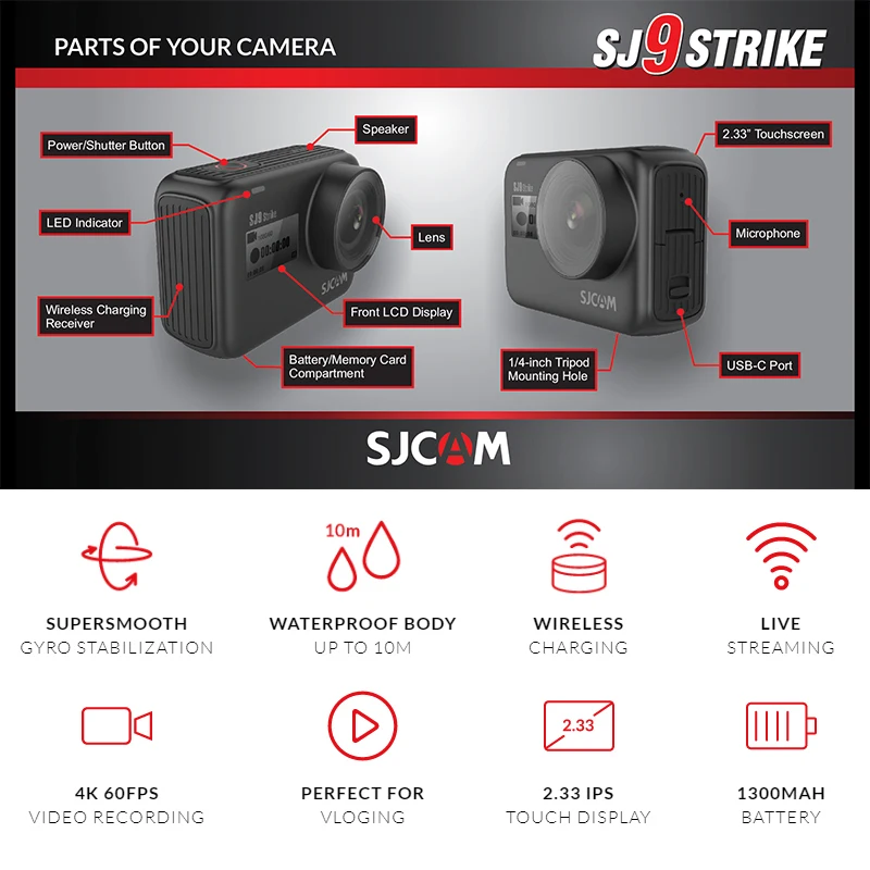 Оригинальная Экшн камера SJCAM SJ9 Strike 4K спортивная водонепроницаемая экшн с