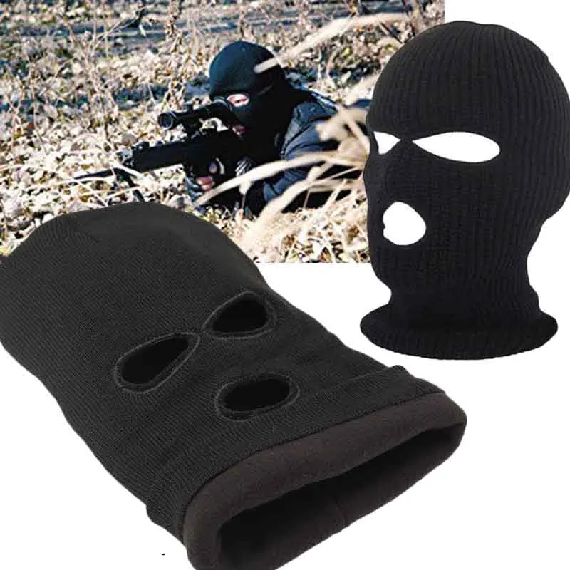 Windproof Ski Mask 3holes Face Mask Knitting Wool Unisex Sports Cycling Keep-Warm Knitting Wool Mask Warm Winter Outdoor Black