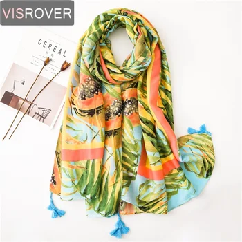 

Visrover New Tropical Print Scarves Papaya Wrap Luxury Brand Hijab Scarf Summer For Women Green Scarf Leaf Shawl Pareo Ponch
