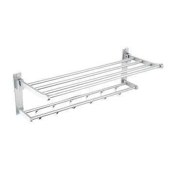 

New 1pc Punch-free Towel Rack Space Aluminum Flexible Folding Double-layer Towel Holder for Bathroom (Silver 50CM)