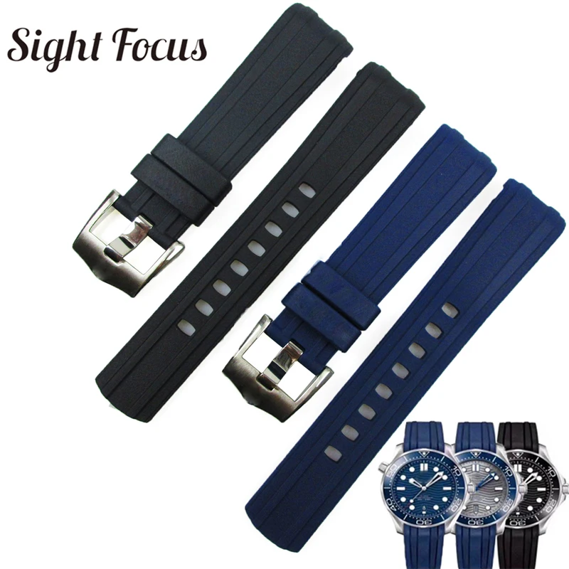 20mm Curved End Supple Rubber Watch Strap for Omega Seamaster 300 Diver
