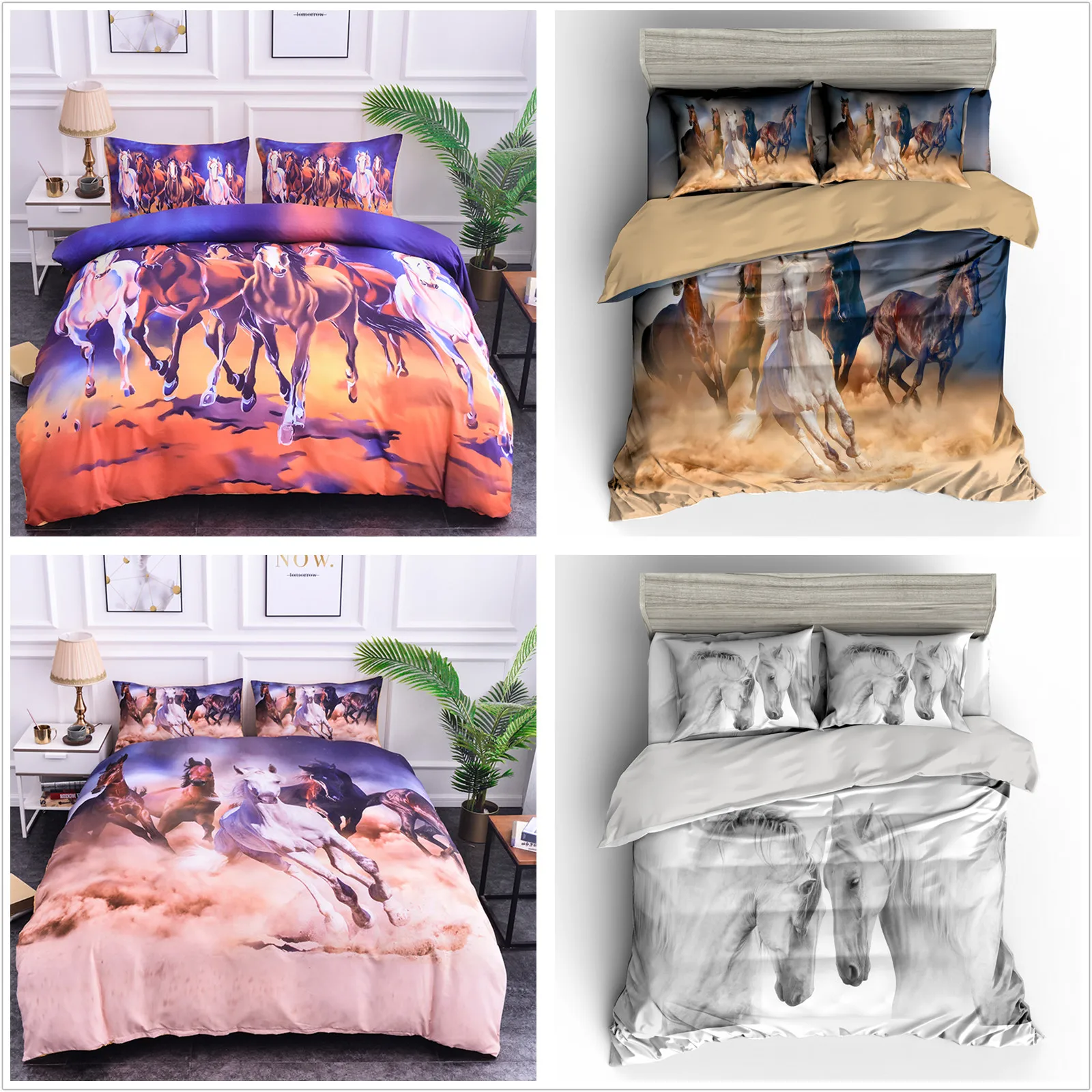 4 Styles 3d Horse Print Bedding Set Bed King Size Duvet Cover Set