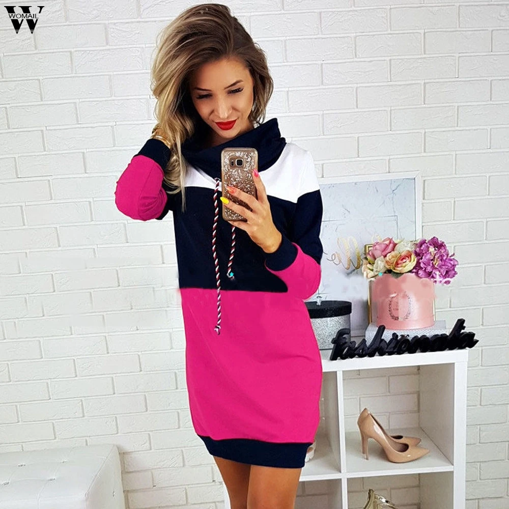 

Autumn Winter Patchwork Knitted Cotton Sweater Dress Women Fashion Loose O-neck Pullover Female Knitted Dress Vestidos Feminino