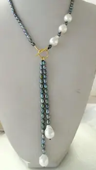 

Free shipping $wholesale_jewelry_wig$ free Black Peacock Rice Freshwater&Unusual White Baroque Keshi Keishi Pearl Necklace