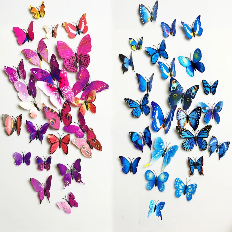 12 Pcs 3D Papillon Art Autocollant Décoration Maison PVC Papillons Mural Autocollants 138