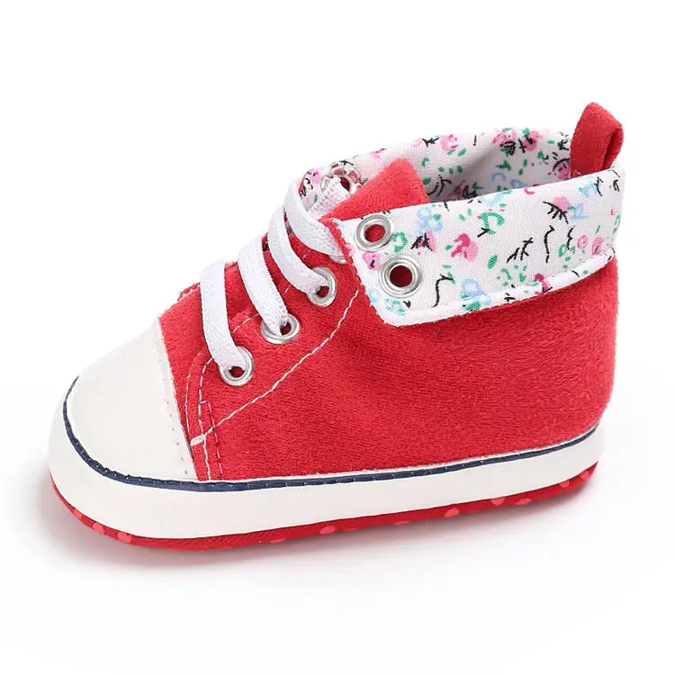 Newborn Baby Shoes Toddler New Style Canvas Shoes Floral Print Boy Girl Sport Baby Shoes Toddler - Цвет: Красный