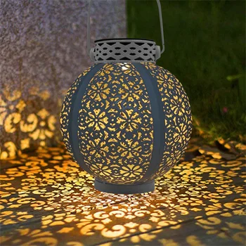 

Creative Solar LED Iron Art Hollow Lantern Light Outdoor Decorative Lighting Handheld Hanging Projector Lamp for Garden Pantern