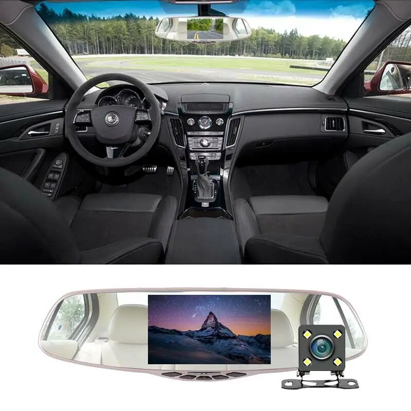 Двойной объектив HD 1086P Автомобильное зеркало заднего вида DVR камера ночного видения