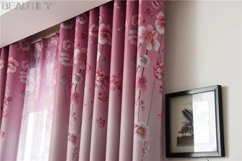 

Low Price Full Blackout Curtain Cloth Red Flower Living Room Bedroom Balcony Curtain Shade Curtain French Window Cartoon Korean