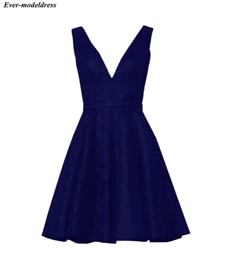 Navy Blue Блестящие короткие платья для выпускного v-образным вырезом спинки Мини блестящие платья на выпускной бал вечерние платья коктейльное платье дешево - Цвет: Navy Blue