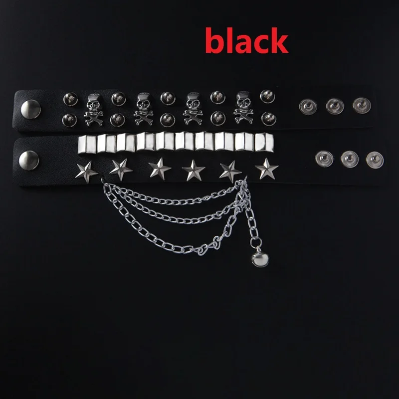 Skull Rivet Hip-Hop Hip Rock Multilayer Leather Metal Pentagram Chain Bracelet For Men