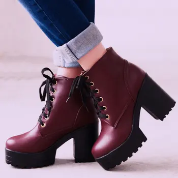 

GIGIFOX Women's 2020 Large size 43 Square High Heels Shoes Platform Ankle Boots Female