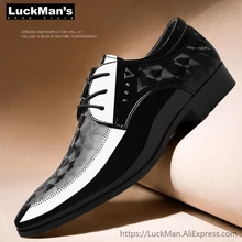 LuckMan/итальянские туфли-оксфорды для мужчин; Дизайнерские мужские черные туфли из лакированной кожи; Мужские модельные туфли с острым носком; коллекция года; классические туфли