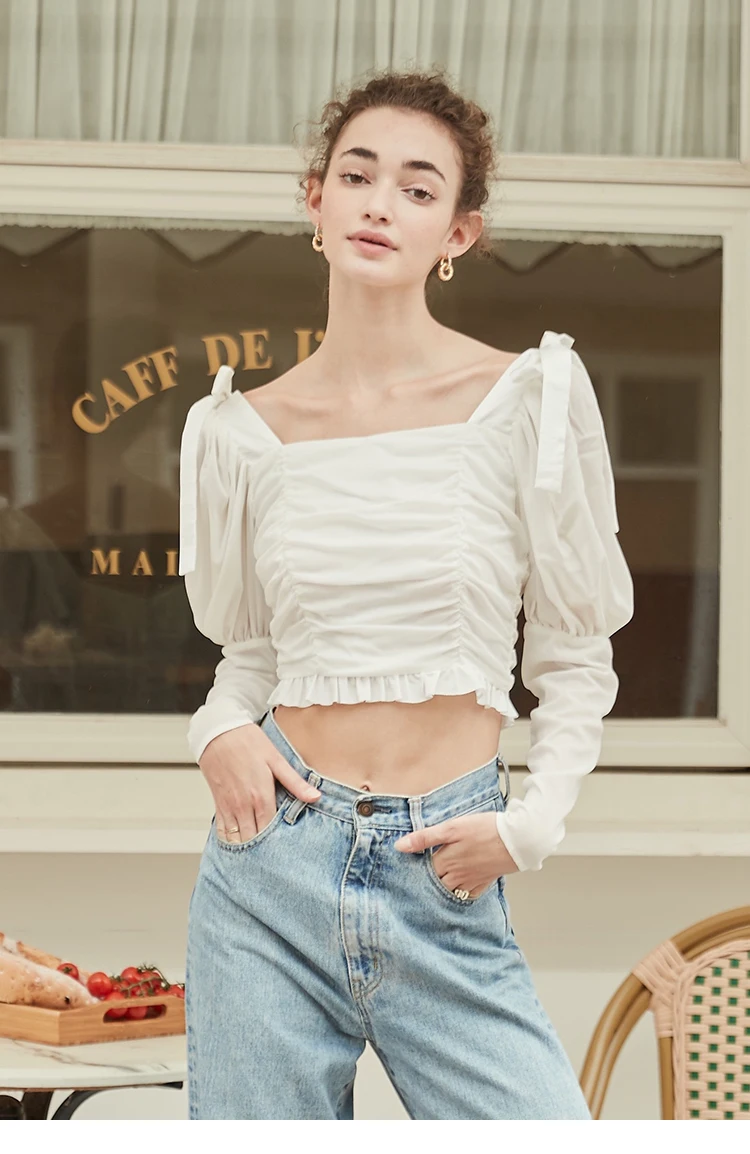 EASYSMALL for love lemons женское весеннее платье с квадратным воротником, Высококачественная уличная одежда с высокой талией, Длинные Блузки с пышными рукавами