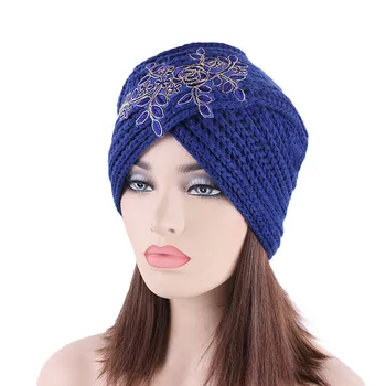 

Muslim inner hijab caps bohemia turban flower Indian hat knitting hijab bonnet turbante cap for women 02
