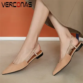 

VERCONAS Women 2020 Brand Design Rhinestone Concise Sandals Pointed Toe Slippers Thick Heels Basic Shoes Summer Shoes Woman