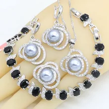 Новое поступление, серое жемчужное ювелирное изделие, наборы для женщин, 925 тисненый, серебряный браслет, ожерелье, подвеска, серьги, кольцо, подарок для свадьбы дня рождения
