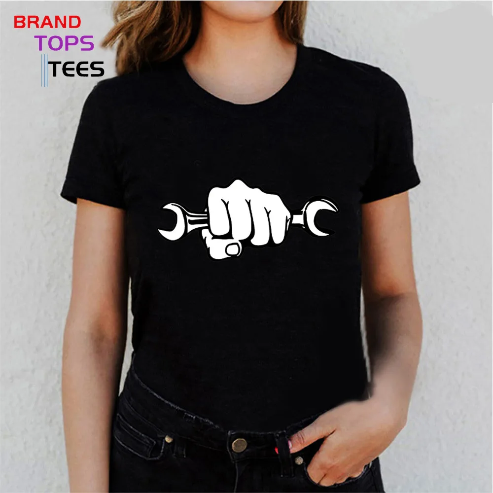 Mechanic Holding A Wrench Motorcycle T-Shirt Funny Mother's Present Birthday Gift For Mom Wife friend Women Cotton T Shirt | Женская