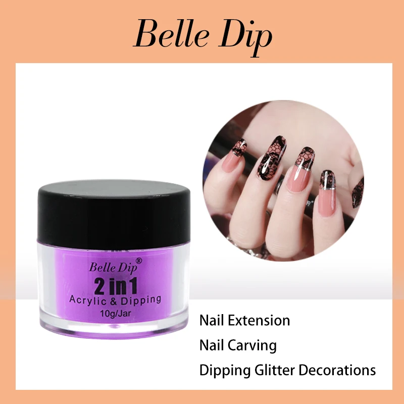 

BELLE DIP acrylic dipping powder set 10g 3D nail art tips builder extend manicure clear pink carving acrylic nails dip Nail Art