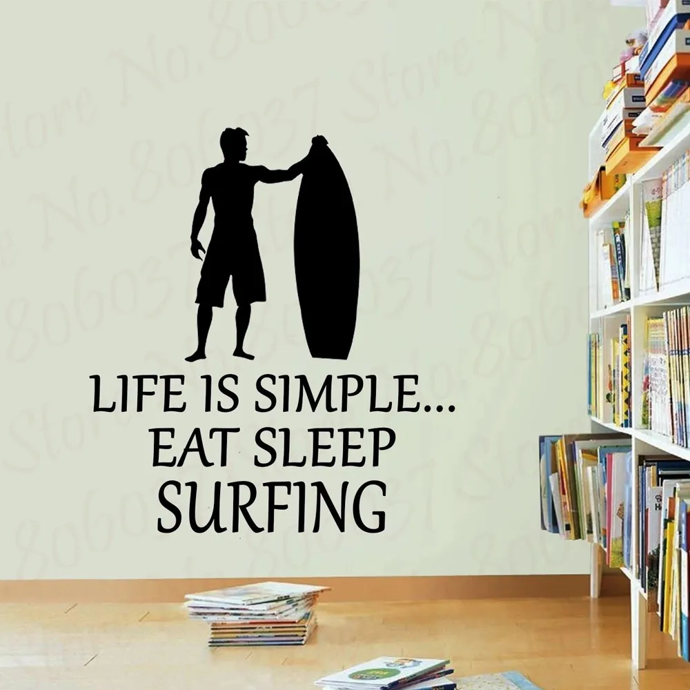Виниловая наклейка для серфинга Life Is Simple переводная картинка с волнами