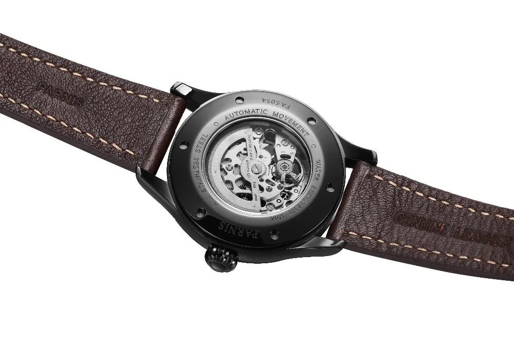 PARNIS 43 мм черный светящийся циферблат Miyota автоматические механические мужские кожаный браслет для часов календарь Мужские часы Топ люксовый бренд