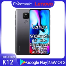 New Lenovo K12 Lemon K12 4G 64G LTE 6.5"HD+ Mobile Phone Snapdragon Octa-core Android 10 48MP Fingerprint 5000mAhOTG