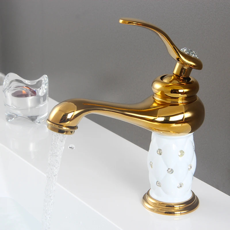 Gisha смеситель для ванной комнаты Классический Латунный Алмазный кран с одной ручкой кран горячей и холодной воды Золотой Кристалл смеситель для умывальника - Цвет: G1003