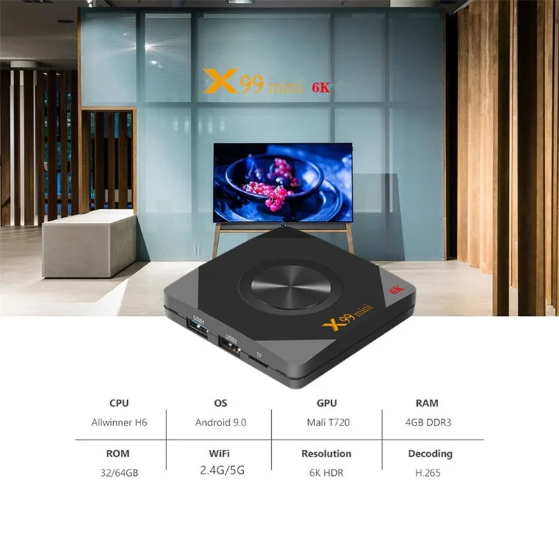 

5pcs/lot DHL free X99 Mini Android 9.0 TV Box Allwinner H6 Quad Core 6K H.265 Wifi HD Media Player 4GB32GB 4GB64GB
