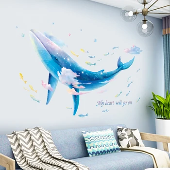 

Self-adhesive Blue Whale Wall Stickers for Bathroom Kids room Removable Vinyl Wall Decal Children room Animals Wall Sticker