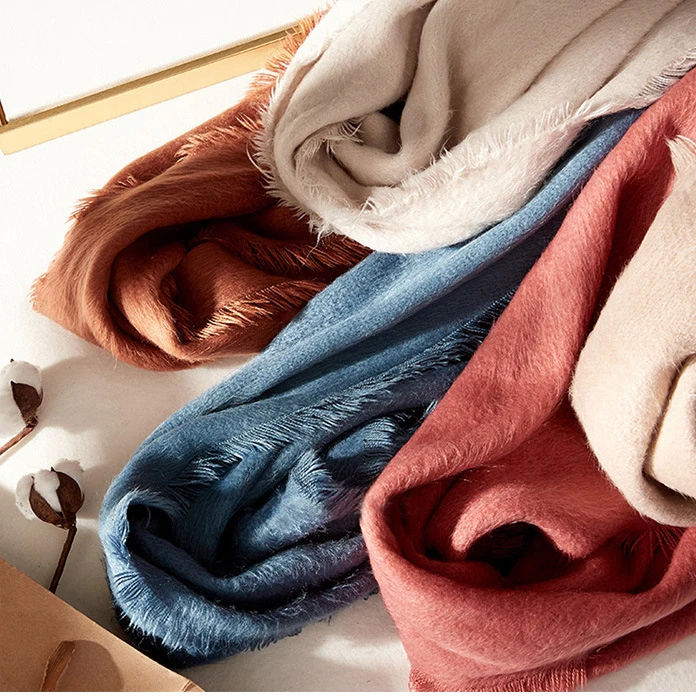 Fashion New Warm Solid Color Scarf Cashmere Mohair Winter Soft Thick Scarf for Women Wild Silky and Soft Scarf