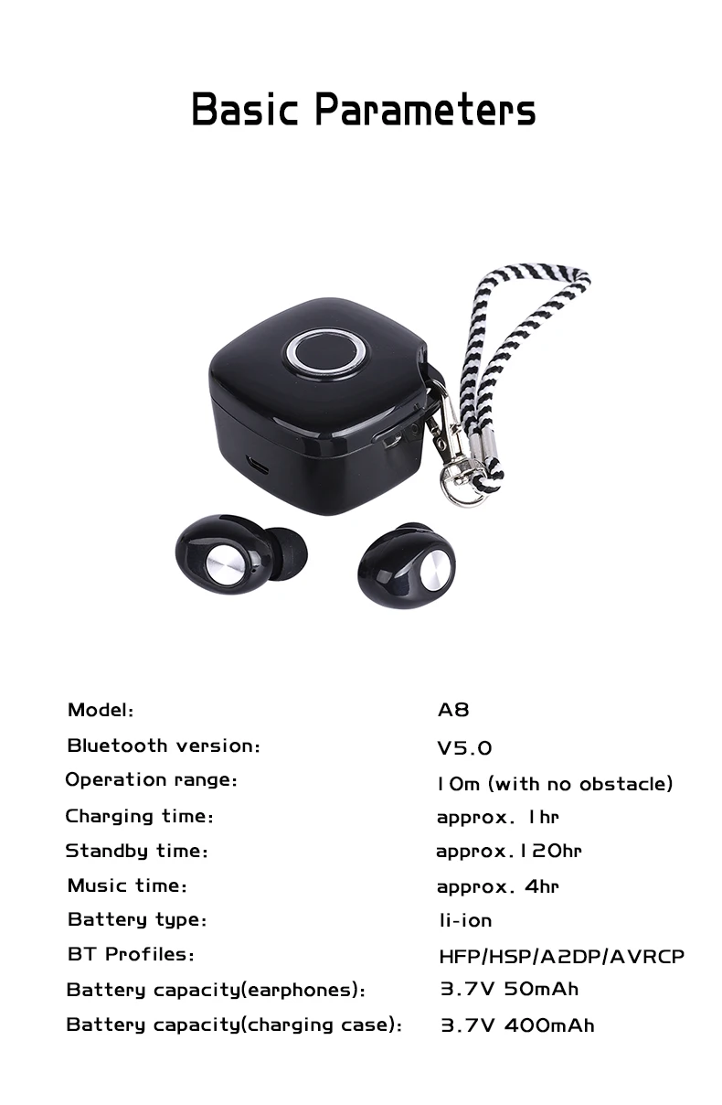 Bluetooth наушники TWS-A8 с веревочной зарядной коробкой Портативные модные наушники, наушники дизайн беспроводные наушники гарнитура для девушек