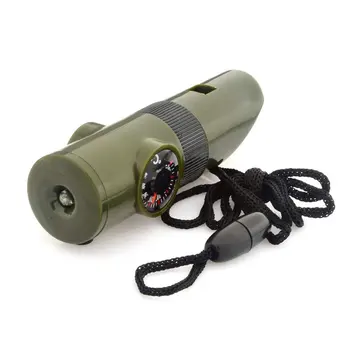 

Outdoor Camping Emergency Whistle 7-in-1 Multi-function Compass Led Thermometer High Decibel Whistle Tinder Magnifier