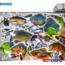 50Pieces Go Fishing Style Marine Fish Stickers for Fisherman Boat Phone Luggage Scrapbook Motorcycle Bike Car Laptop Sticker Toy