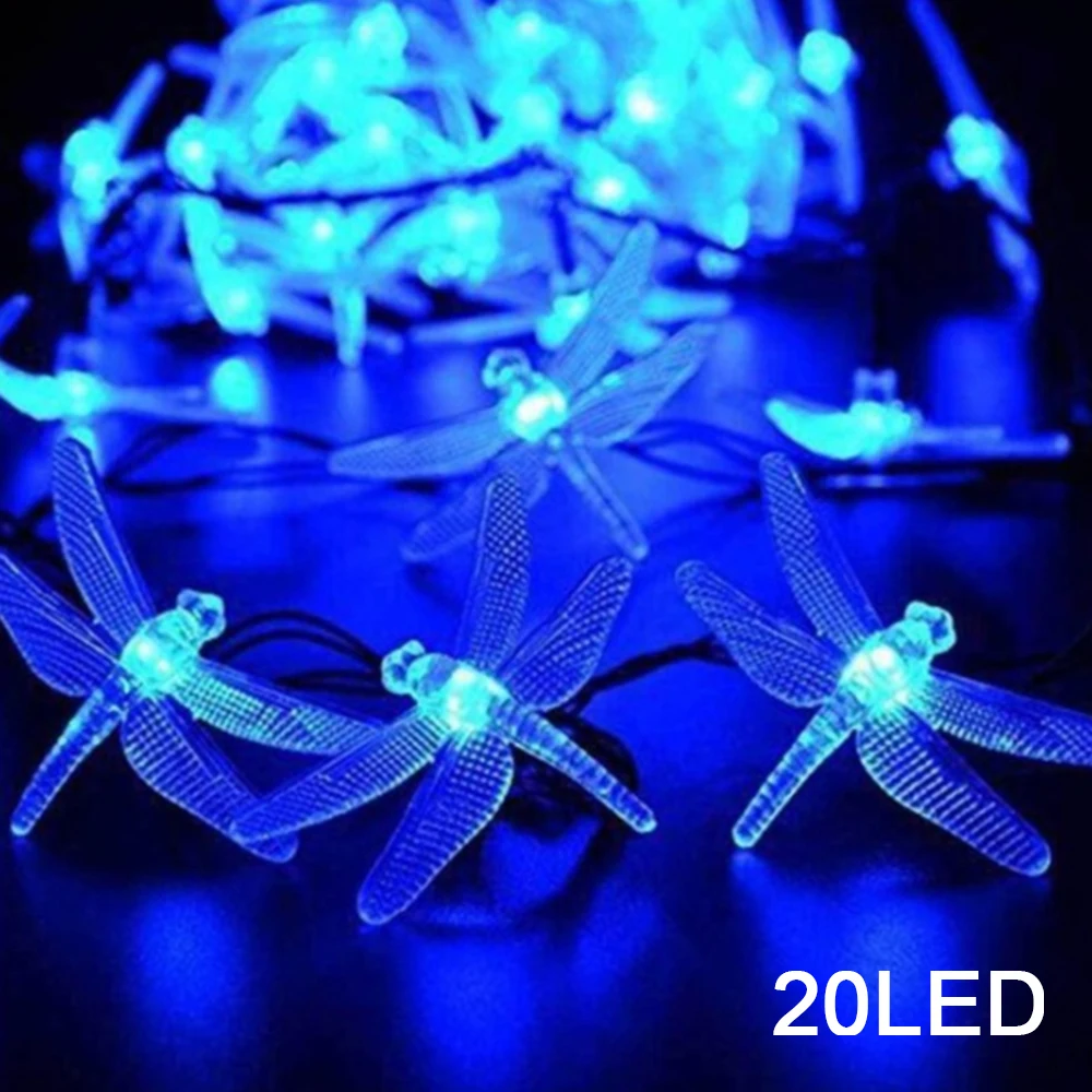 

20/30 Led String Lights Outdoor Dragonfly Shaped Merry Christmas Garland Street Solar Led Light String Holiday Decor