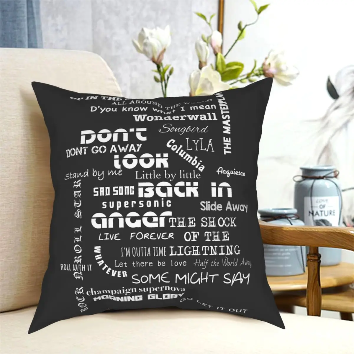 

Oasis Songs Square Pillowcase Polyester Pattern Zipper Decorative Room Cushion Cover 45*45cm