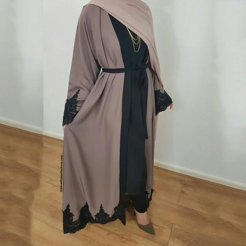 Khaki Cardigan Новогоднее вечернее элегантное женское мусульманское платье Абая больших размеров, женское платье из полиэстера с вышивкой, одежда для исламского культа - Цвет: Khaki Cardigan