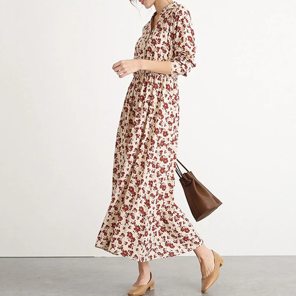 

Japan Style Dress Bohemian Floral Dress 2020 New Female Chiffon V-neck Spring Summer High Waist Sweet A-line Chiffon Dresses