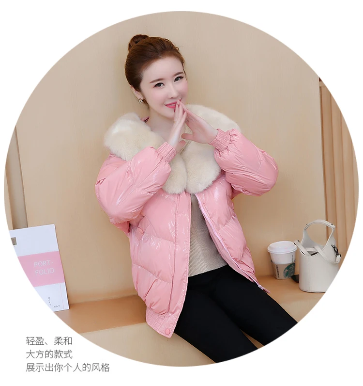 6636# одежда с хлопковой подкладкой для фотосессии Женская короткая одежда с большим меховым воротником в Корейском стиле INS модная универсальная одежда для студентов в студенческом стиле