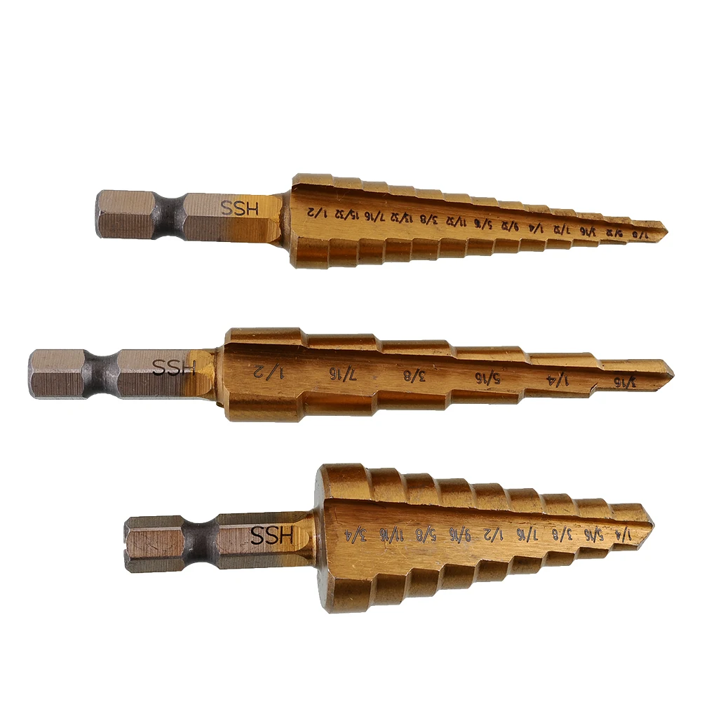 Полезный практичный 3 шт. стальной шаг HSS конусный сверло набор шестигранный