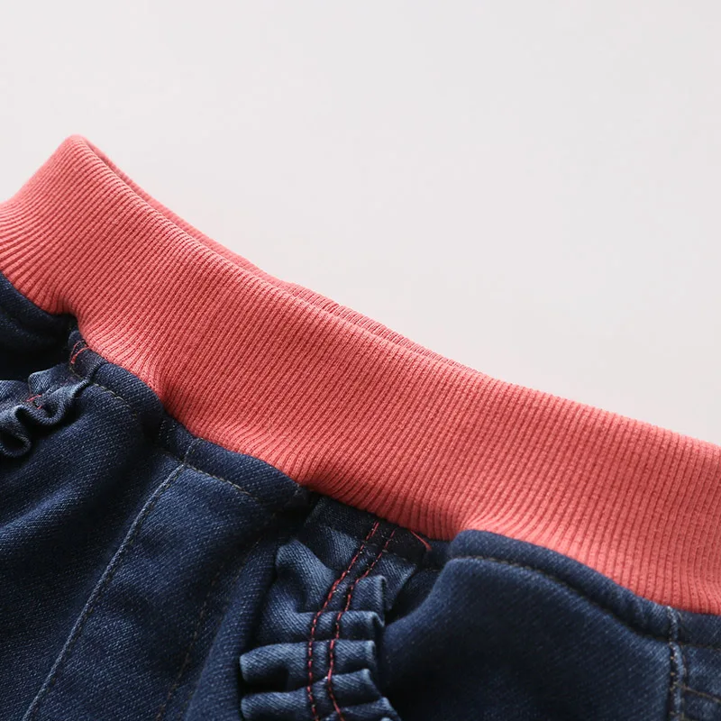 Fashion Baby Embroidered Jeans Winter Girl's Wear Children's Velvet-ed Trousers Children's Clothing Kids Embroidery Pants