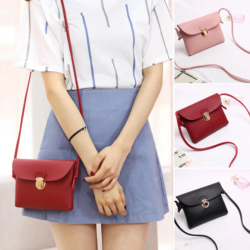 

New Style Women's Solid Color Shoulder Bag Messenger Bag with Hardware Lock for Mobile Phone Change