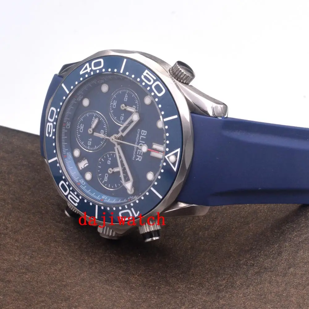 CoRGEUT41mm Bliger Повседневная мода GMT синий циферблат Мужские кварцевые часы, сапфировое стекло, вращающаяся керамическая панель, Синяя Нейлоновая Резина